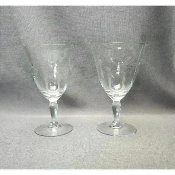 Vintage Susquehanna Fantasy Pattern Water Goblets Floral Wine Glasses (Set of 2) - Picture 2 of 4